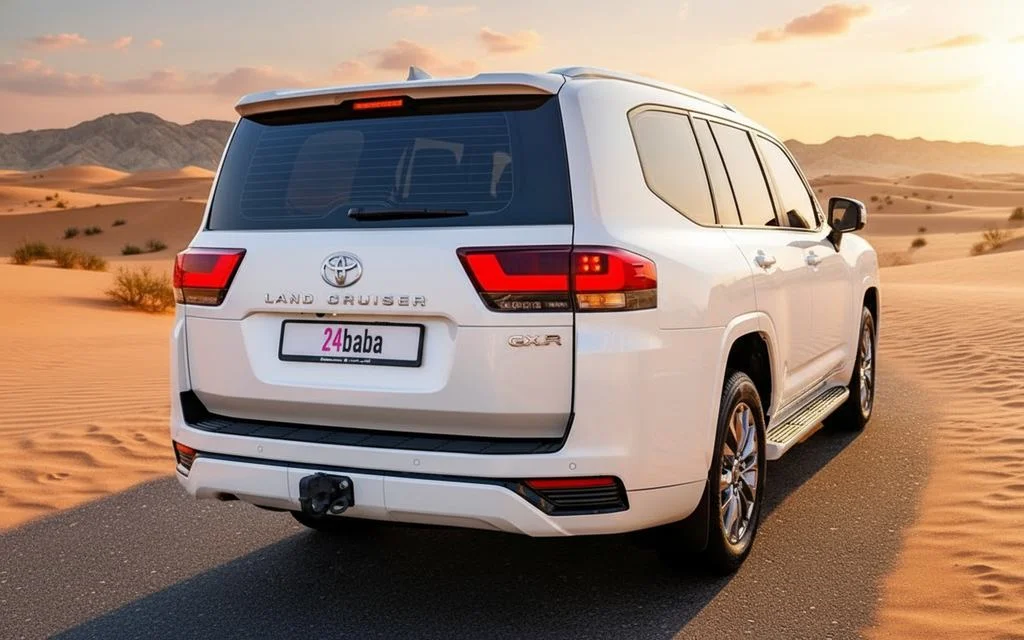Toyota LandCruiser 2024 White rear view showing taillights – rental in Dubai