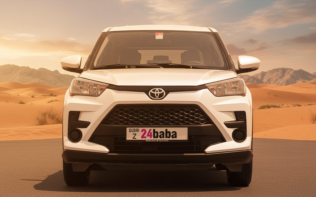 Toyota Raize 2023 White front view with headlights – rental in Dubai
