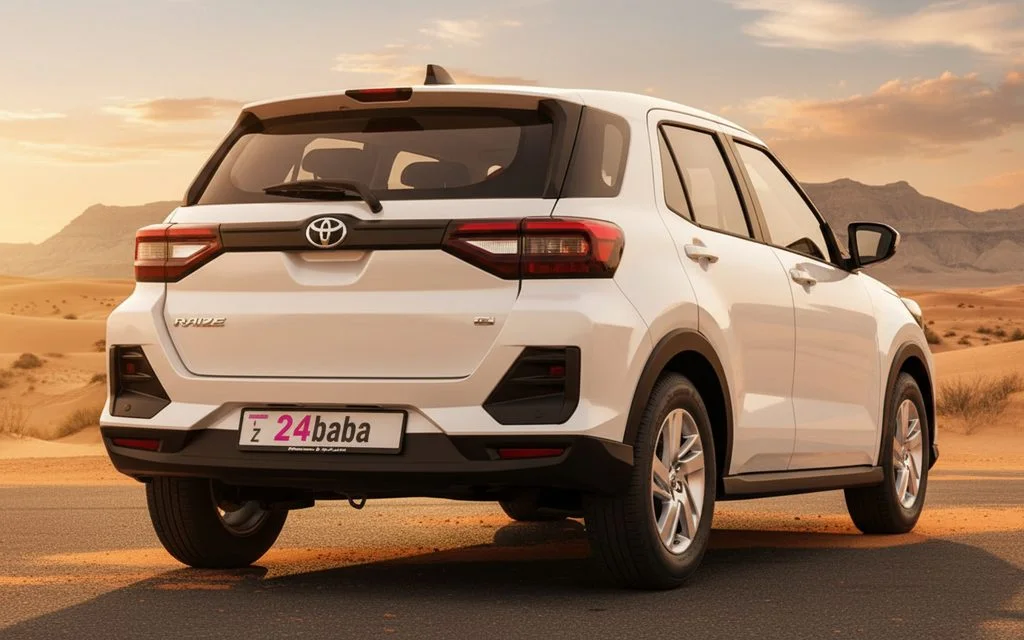 Toyota Raize 2023 White rear view showing taillights – rental in Dubai