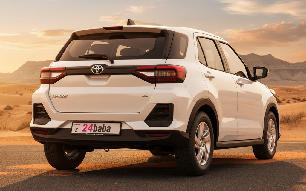 Toyota Raize 2023 White rear view showing taillights – rental in Dubai