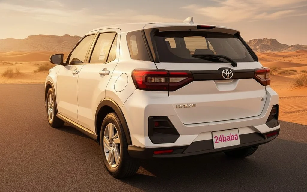 Toyota Raize 2024 White rear view showing taillights – rental in Dubai