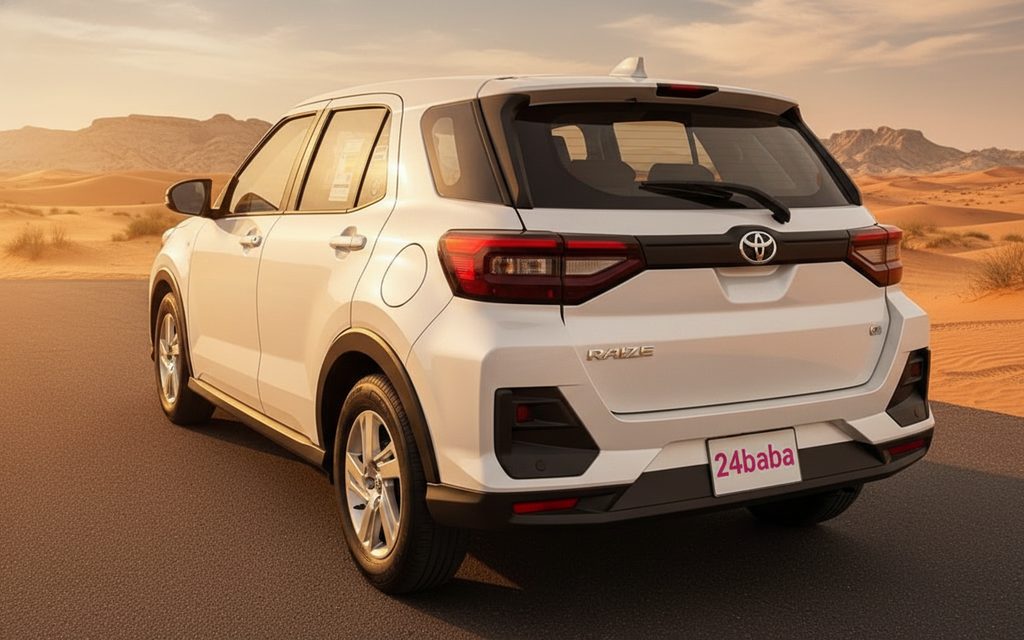 Toyota Raize 2024 White rear view showing taillights – rental in Dubai