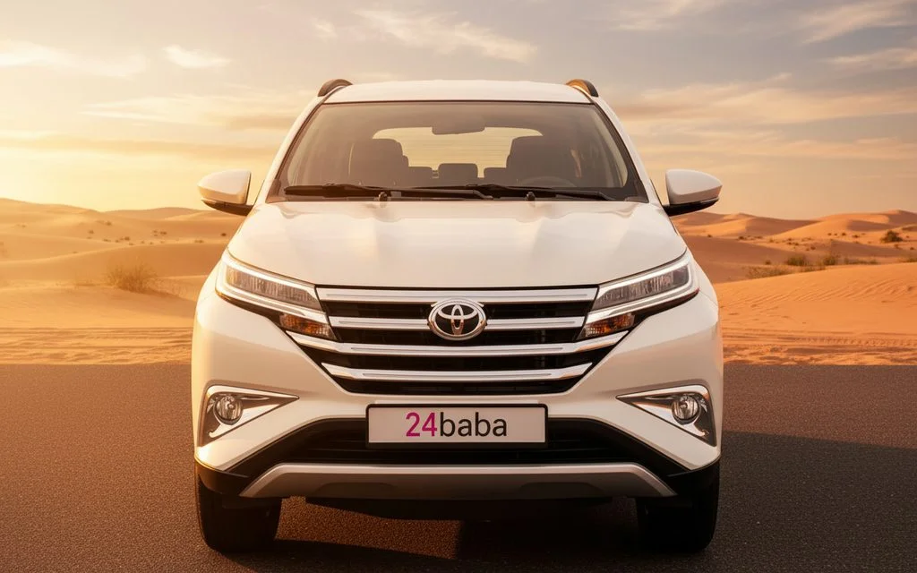 Toyota Rush 2023 White front view with headlights – rental in Dubai