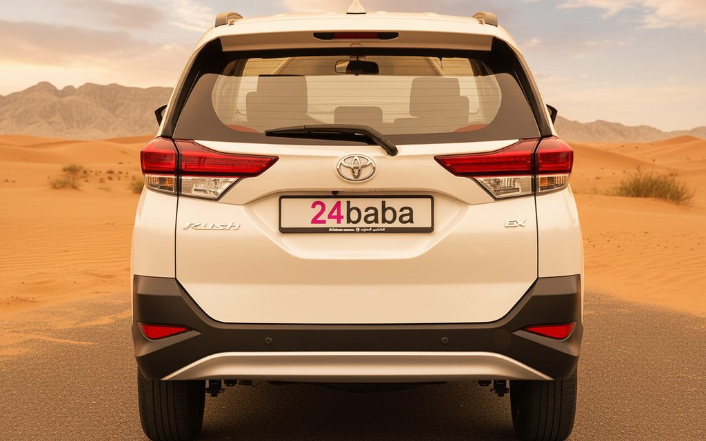 Toyota Rush 2023 White rear view showing taillights – rental in Dubai