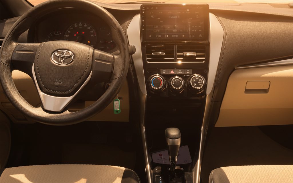 Toyota Yaris 2025 interior view showing trim – rental in Dubai