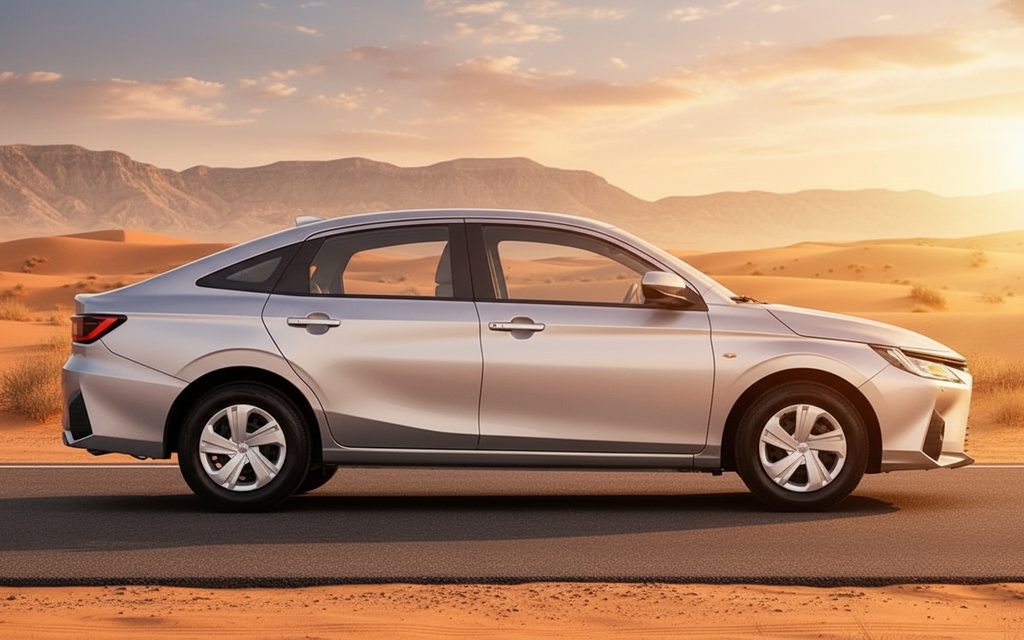 Toyota Yaris 2023 Silver side profile – rental in Dubai