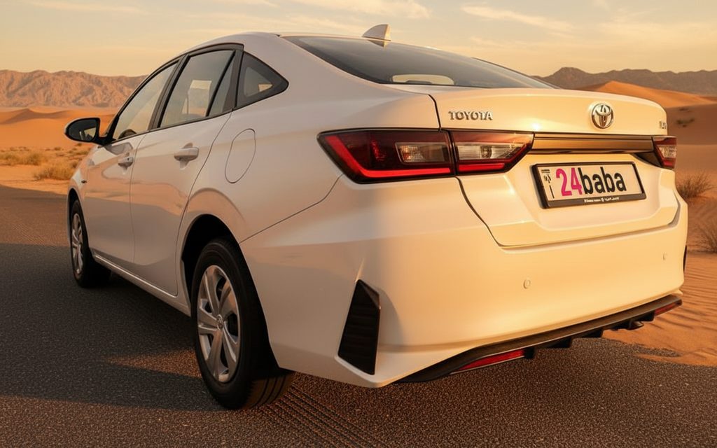 Toyota Yaris 2023 White rear view showing taillights – rental in Dubai