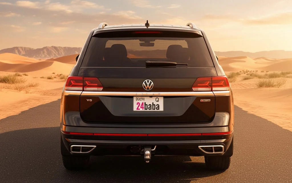 Volkswagen Atlas 2023 Black rear view showing taillights – rental in Dubai