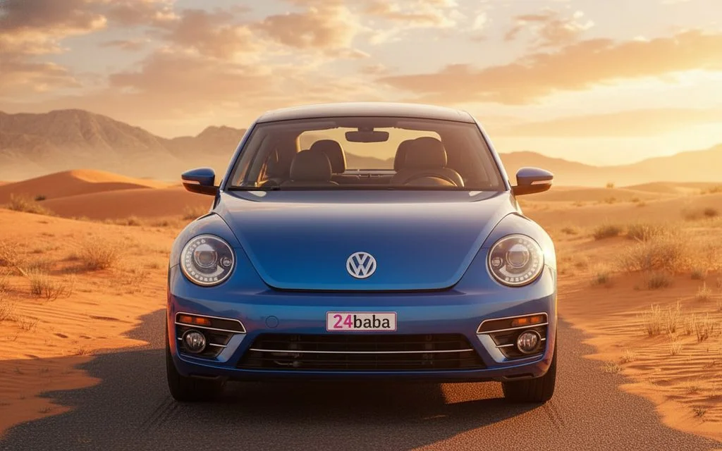 Volkswagen Beetle 2025 Blue front view with headlights – rental in Dubai