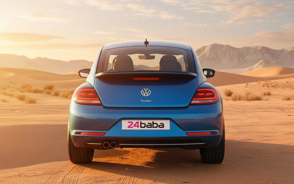 Volkswagen Beetle 2025 Blue rear view showing taillights – rental in Dubai