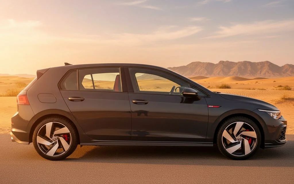 Volkswagen Golf 2024 Black side profile – rental in Dubai