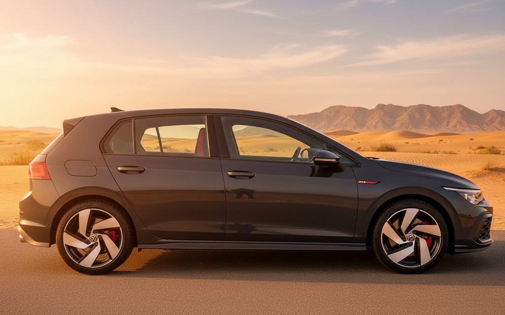 Volkswagen Golf 2024 Black side profile – rental in Dubai