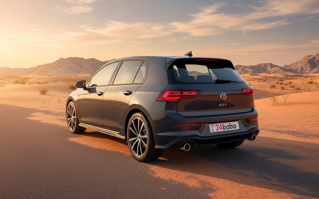 Volkswagen Golf 2024 Black rear view showing taillights – rental in Dubai