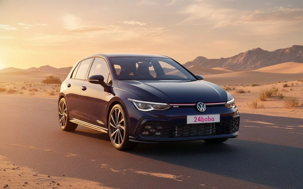 Volkswagen Golf 2023 Blue front view with headlights – rental in Dubai