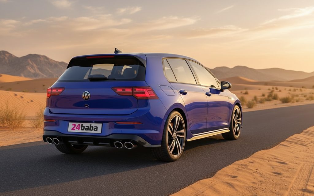 Volkswagen Golf 2024 Blue rear view showing taillights – rental in Dubai