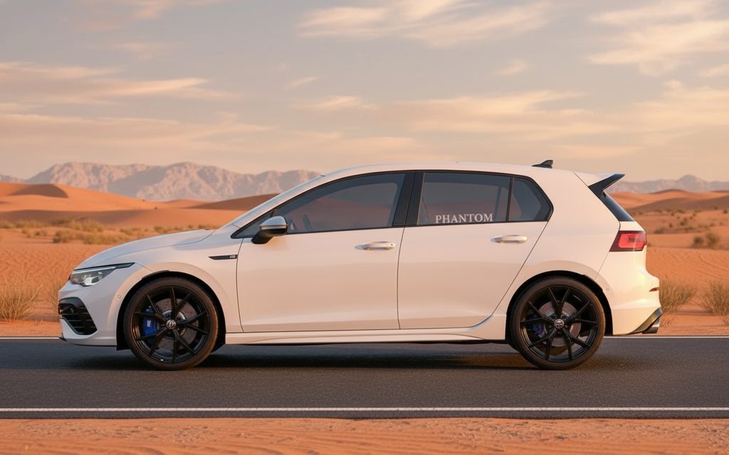 Volkswagen Golf 2024 White side profile – rental in Dubai