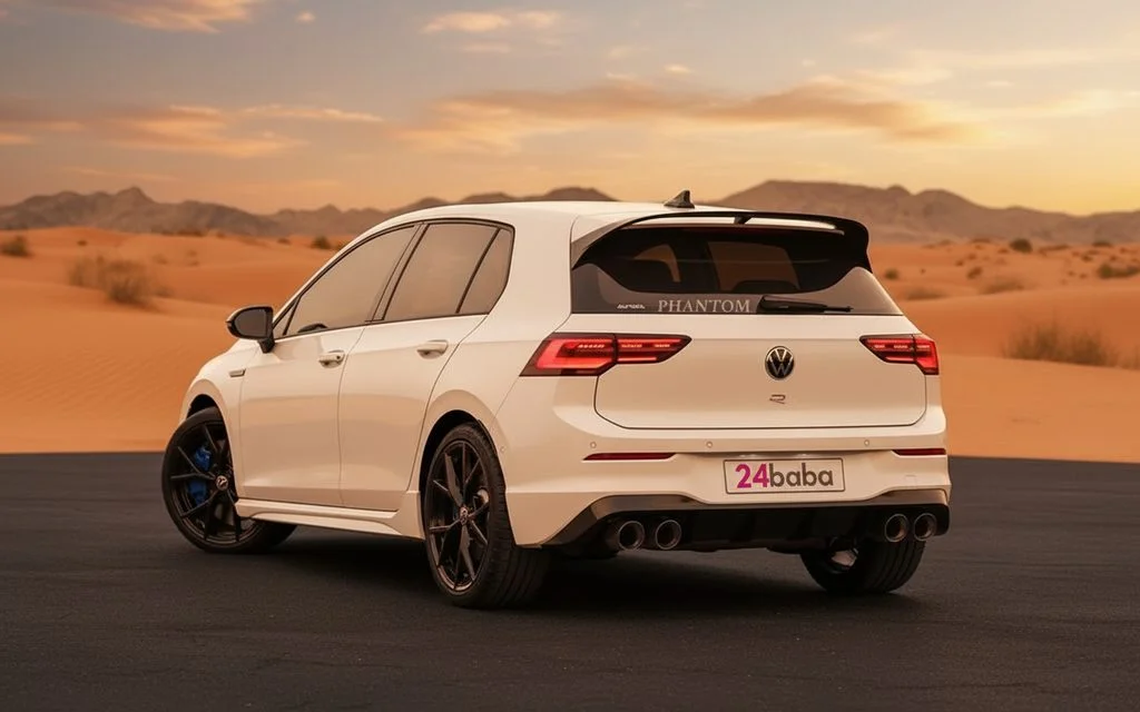 Volkswagen Golf 2024 White rear view showing taillights – rental in Dubai