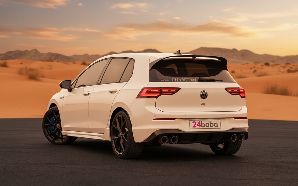 Volkswagen Golf 2024 White rear view showing taillights – rental in Dubai