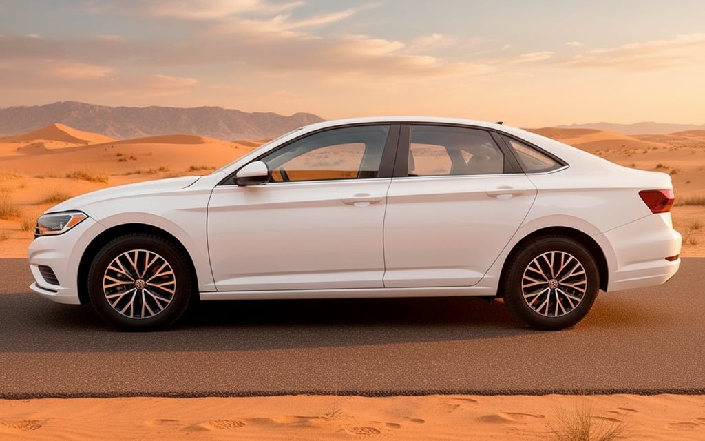 Volkswagen Jetta 2020 White side profile – rental in Dubai