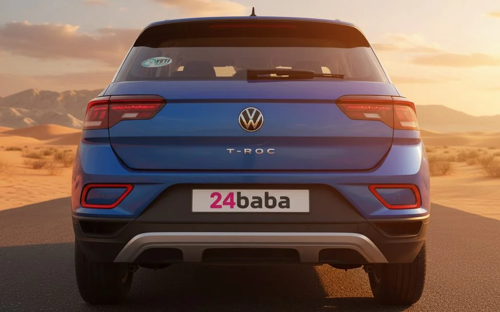 Volkswagen T Roc 2023 Blue rear view showing taillights – rental in Dubai