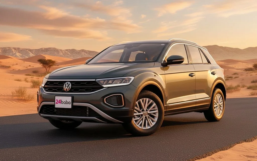 Volkswagen T Roc 2022 Dark Gray front view with headlights – rental in Dubai