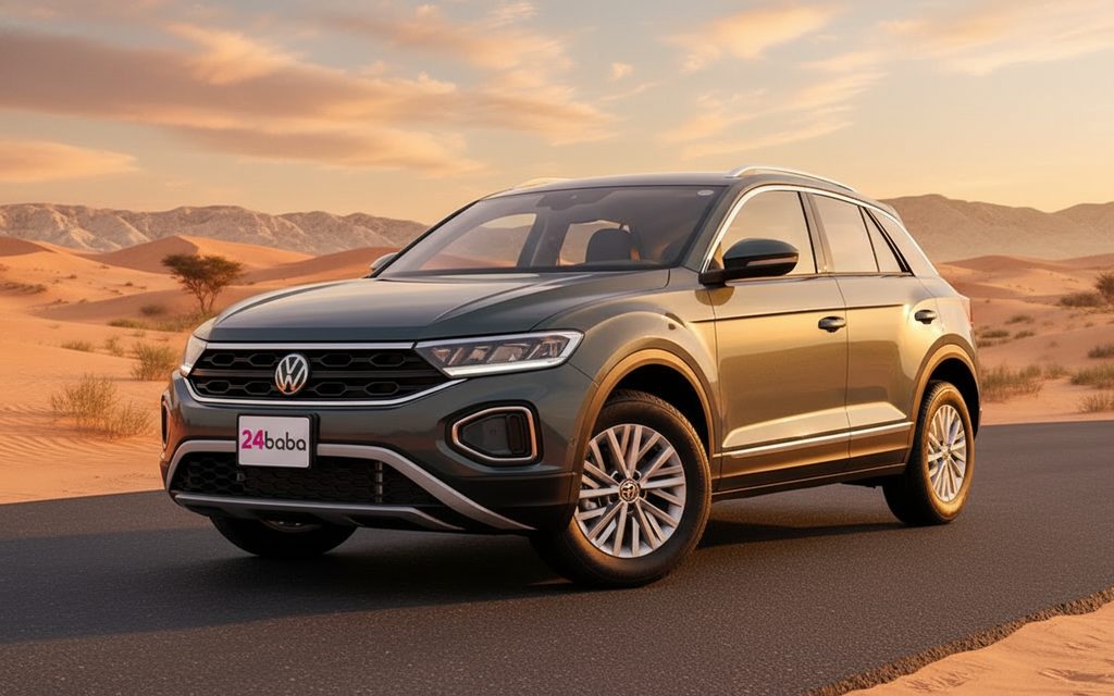Volkswagen T Roc 2022 Dark Gray front view with headlights – rental in Dubai