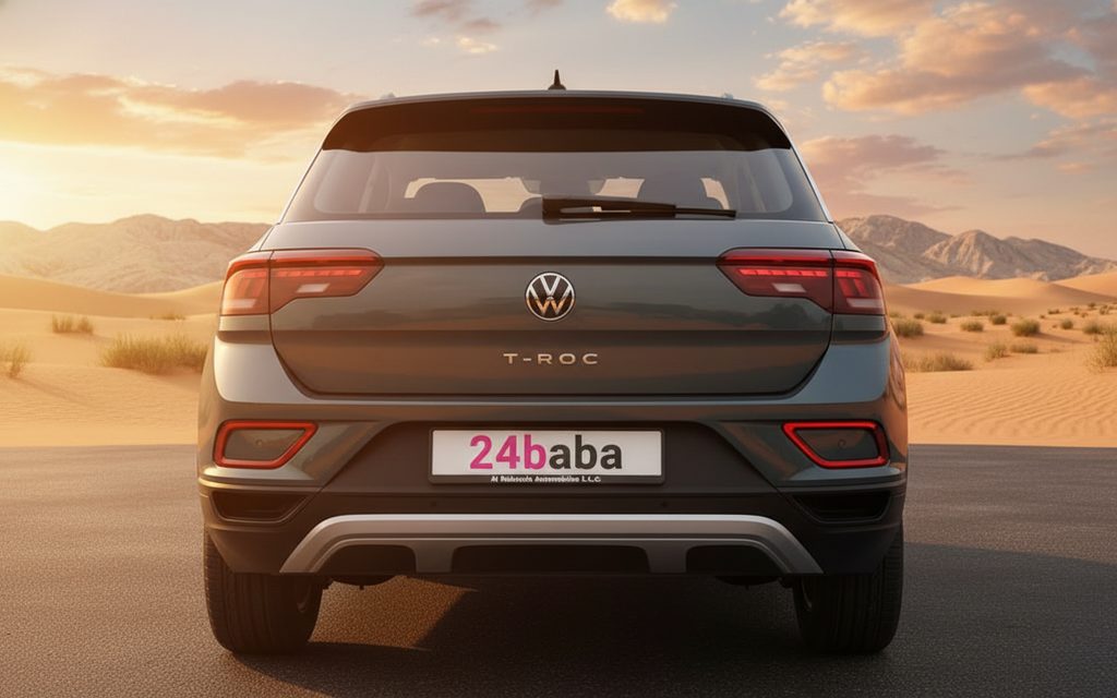 Volkswagen T Roc 2022 Dark Gray rear view showing taillights – rental in Dubai