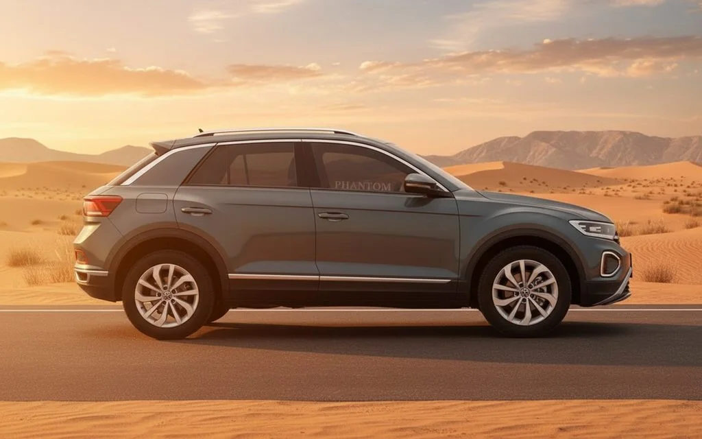 Volkswagen T Roc 2023 Grey side profile – rental in Dubai