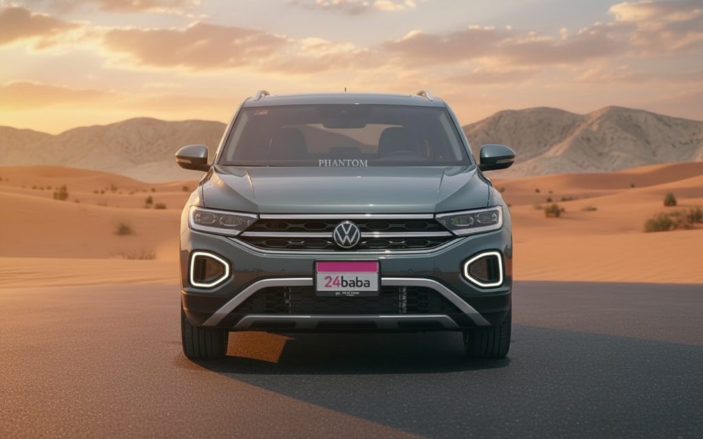 Volkswagen T Roc 2023 Grey front view with headlights – rental in Dubai