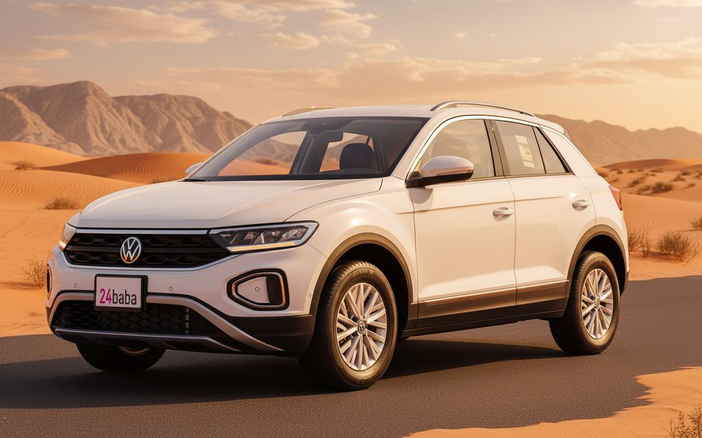 Volkswagen T Roc 2024 White front view with headlights – rental in Dubai