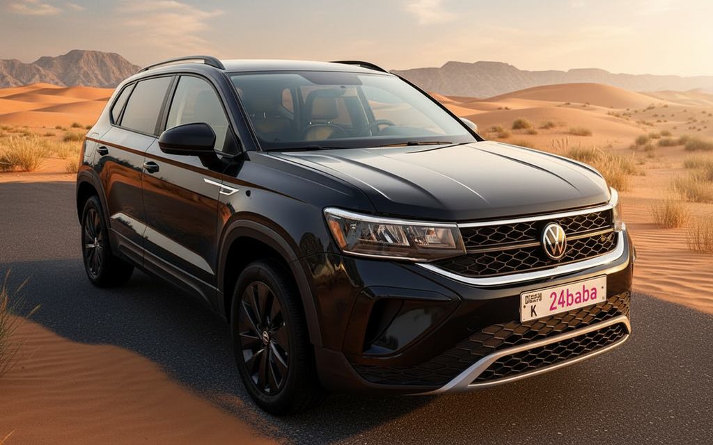 Volkswagen Taos 2022 Black front view with headlights – rental in Dubai