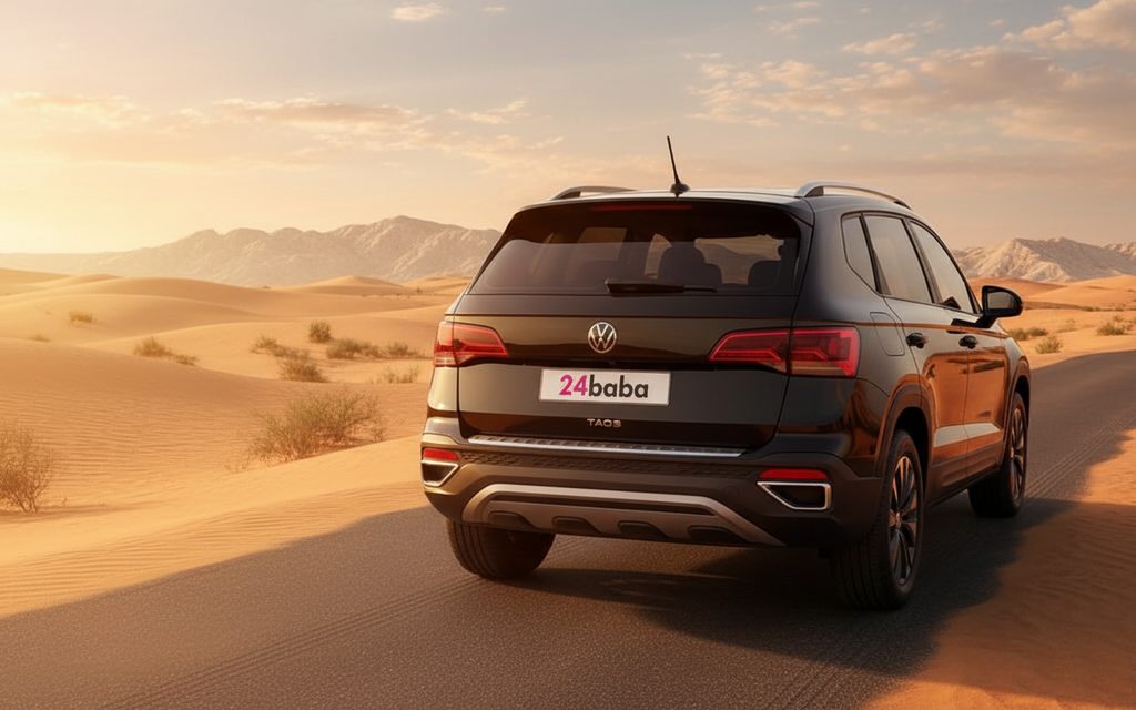 Volkswagen Taos 2022 Black rear view showing taillights – rental in Dubai