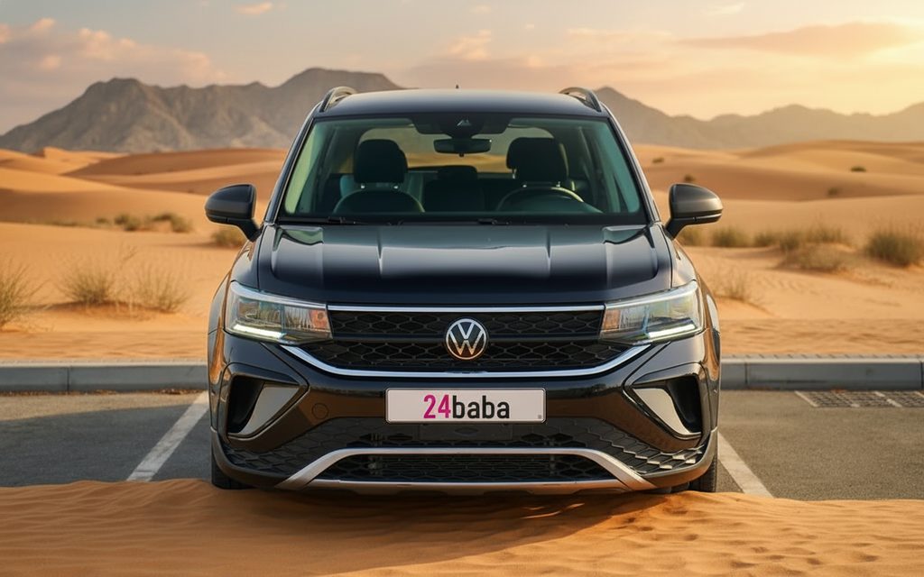 Volkswagen Taos 2023 Black front view with headlights – rental in Dubai