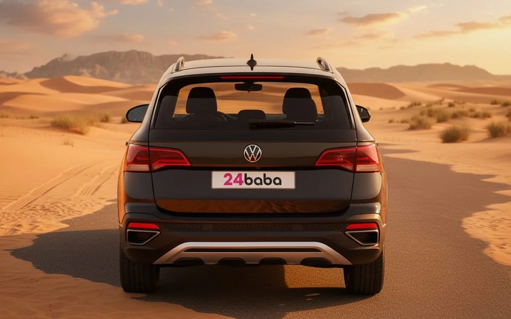 Volkswagen Taos 2023 Black rear view showing taillights – rental in Dubai