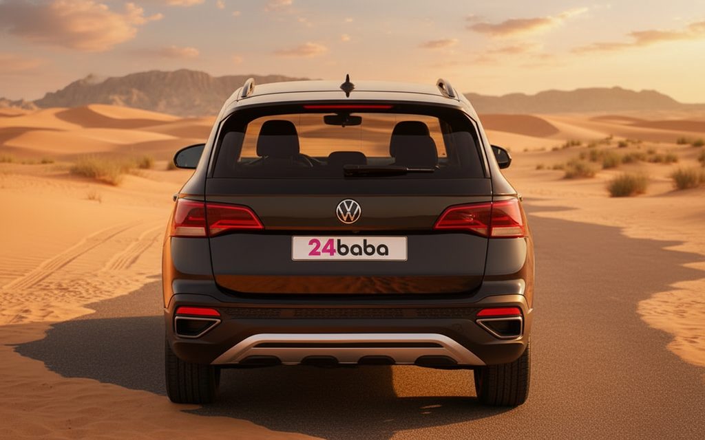 Volkswagen Taos 2023 Black rear view showing taillights – rental in Dubai