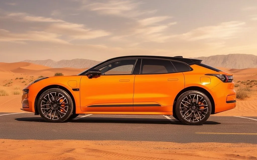 Zeekr 001 2023 Orange side profile – rental in Dubai