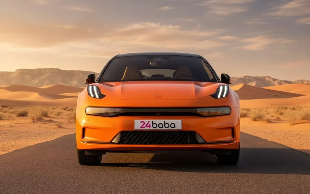 Zeekr 001 2023 Orange front view with headlights – rental in Dubai