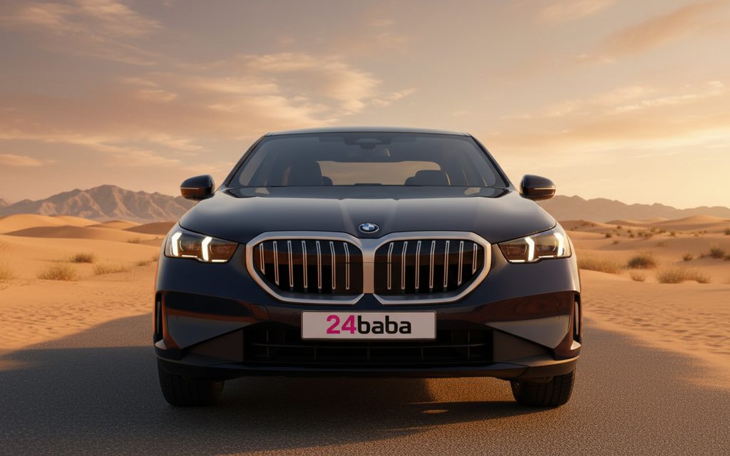 Bmw 520 2024 Black front view with headlights