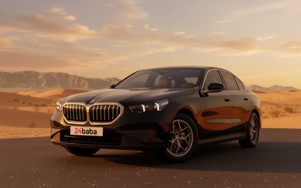 Bmw 520 2024 Black front view with headlights