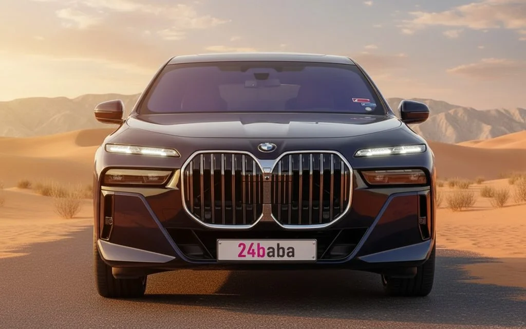 Bmw 730 2024 Black front view with headlights