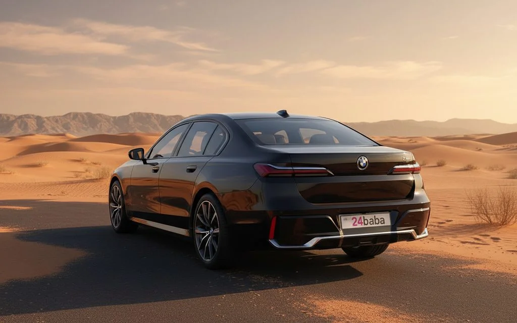 Bmw 735 2024 Black rear view showing taillights