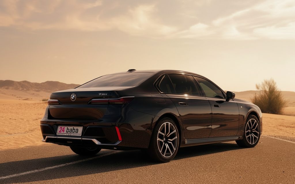 Bmw 740 2023 Black rear view showing taillights