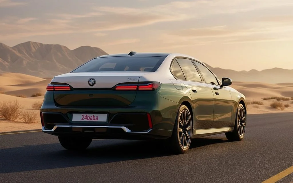 Bmw 740 2023 Black rear view showing taillights