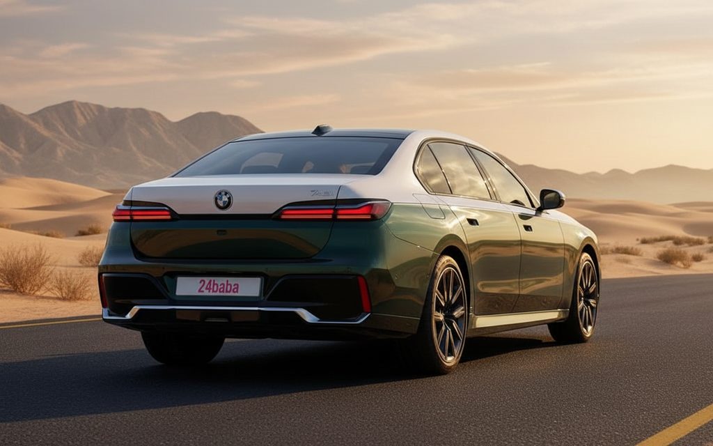 Bmw 740 2023 Black rear view showing taillights
