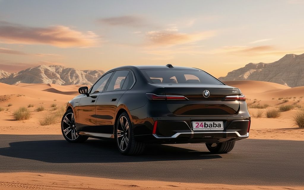 Bmw 740 2023 Black rear view showing taillights