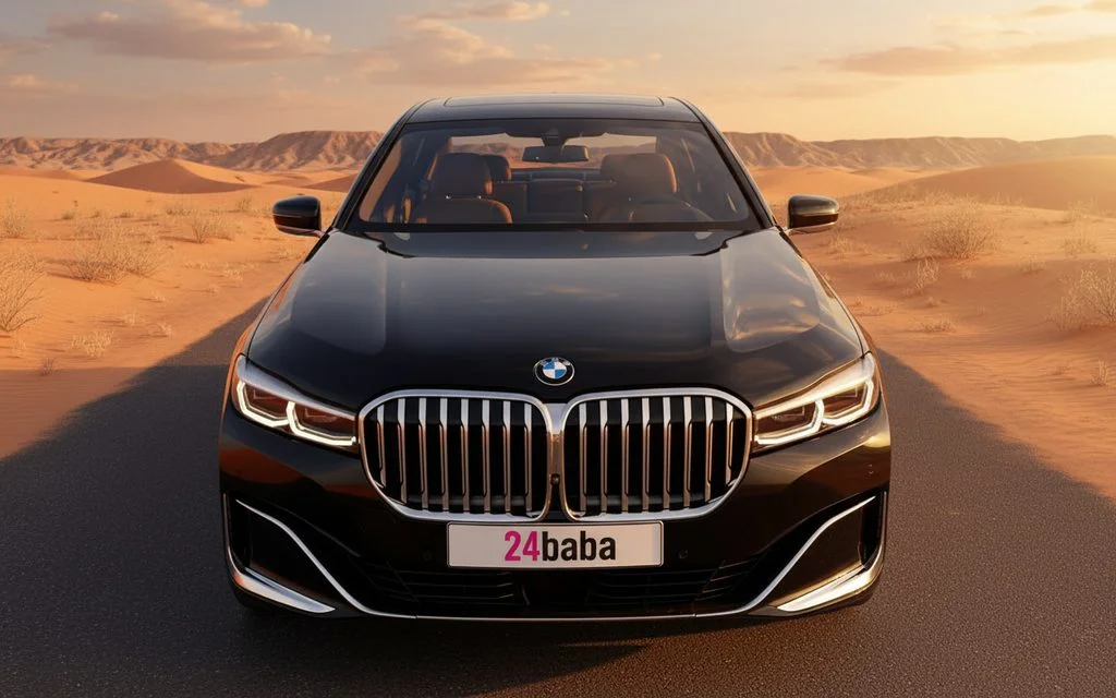 Bmw 750 2021 Black front view with headlights