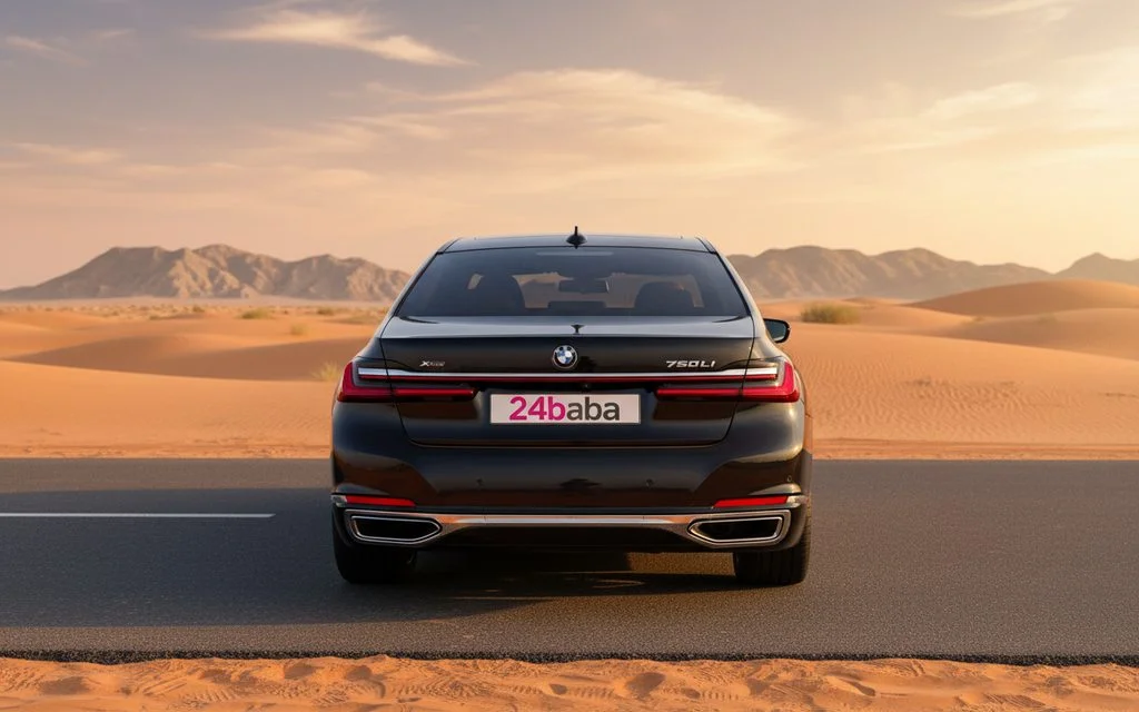 Bmw 750 2021 Black rear view showing taillights