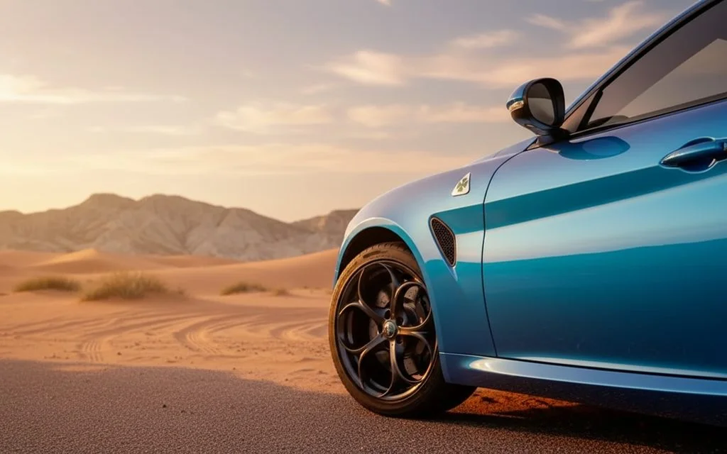 AlfaRomeo Giulia 2023 alloy wheel close up – rental in Dubai