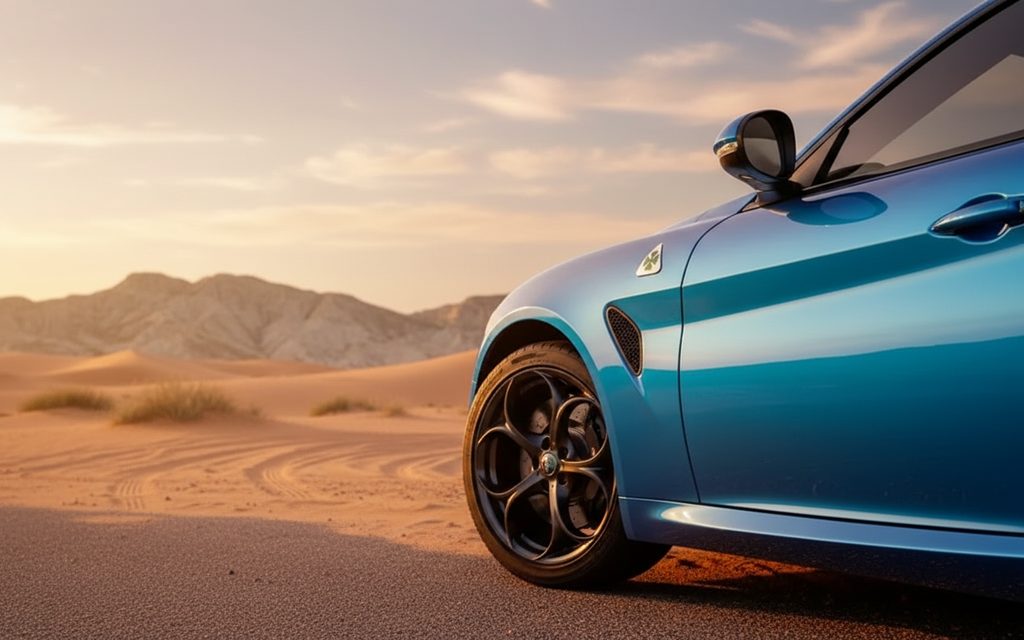 AlfaRomeo Giulia 2023 alloy wheel close up – rental in Dubai