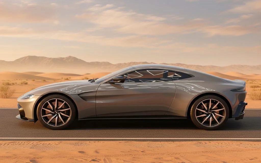 AstonMartin Vantage 2022 Grey side profile – rental in Dubai